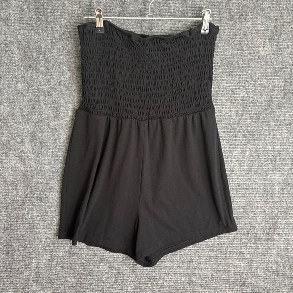 Mudd Pants - VTG Y2K Mudd Womens Black Smocked Strapless Romper Sz Medium Jersey Knit Shorts